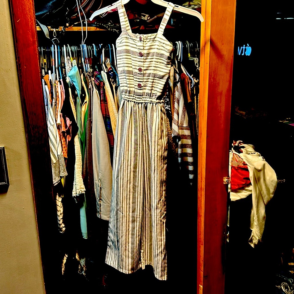 Girls size 7 tall striped jumpsuit/jumper